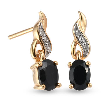 Schwarzer Spinell und Diamant Ohrringe 925 Silber vergoldet ca. 1,39 ct