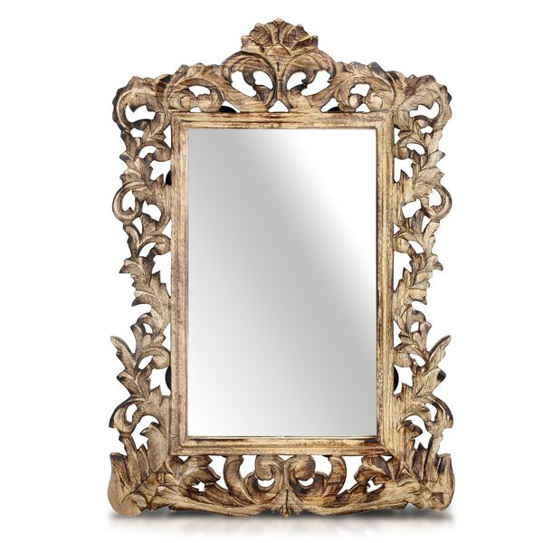 NAKKASHI - handgefertigter Wand-Spiegel, hand-geschnitztes Mangoholz, 60 x 45 cm