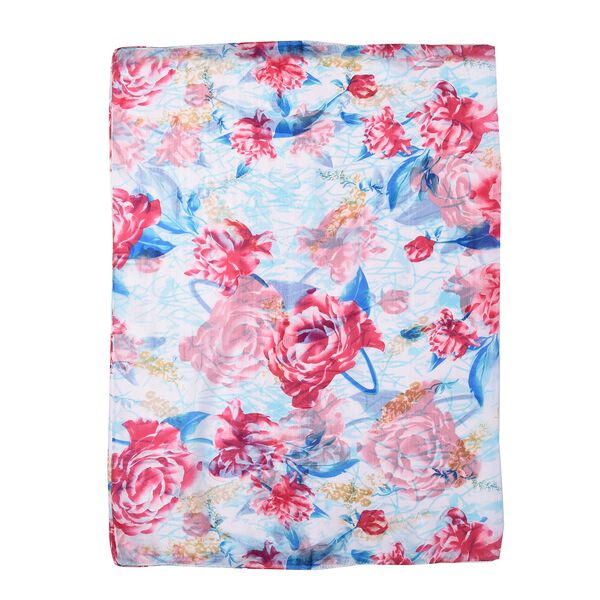 LA MAREY: Bedruckter Schal aus 100% Maulbeerseide, Blumenmuster, inkl. Geschenkbox, Wei&szlig;-Rot-Blau&nbsp; image number 5