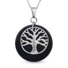 Schwarz gefärbter Achat-Anhänger mit Kette, reiner Edelstahl ca. 19,50 ct