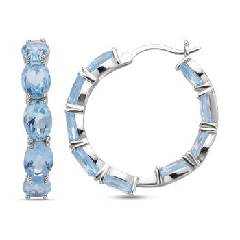 Blaue Topas-Creolen, 925 Silber rhodiniert ca. 17.39 ct