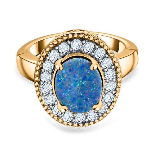 Boulder Opal Triplett und Zirkon-Ring, mit magnetischem Öffnungsmechanismus 925 Silber vergoldet  ca. 2,51 ct image number 0