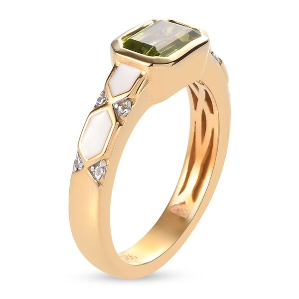 Peridot und Zirkon Solit&auml;r Herren Ring 925 Silber 585 Vergoldet image number 5