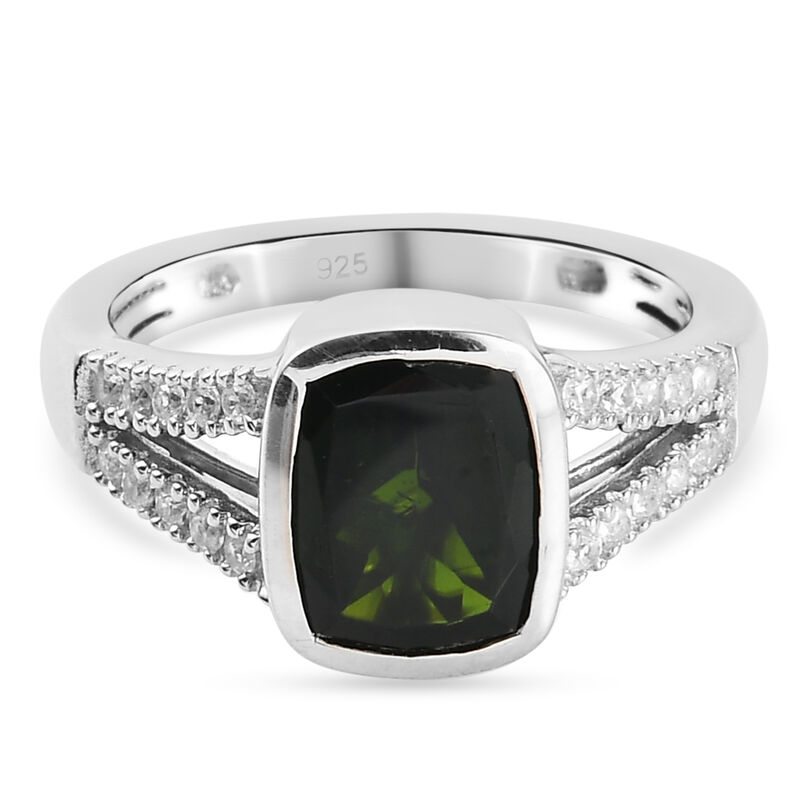 Natürlicher Chromdiopsid und Zirkon Ring 925 Silber platiniert  ca. 2,75 ct image number 0