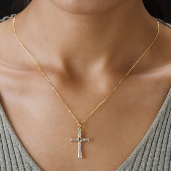 Diamant Kreuz-Anh&auml;nger mit Kette, 50 cm, 925 Silber Gelbgold Vermeil ca. 0,25 ct image number 2