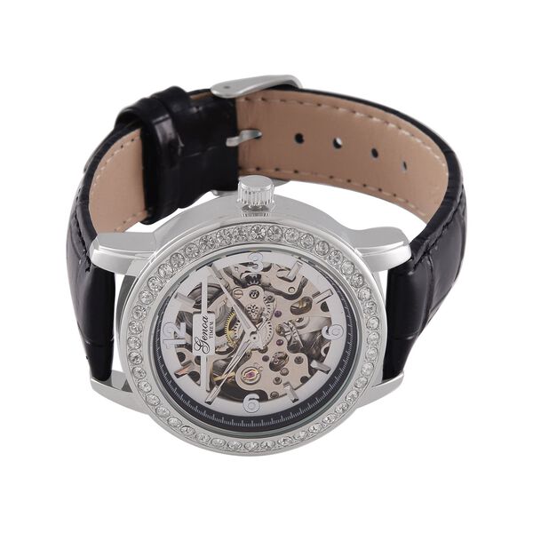 GENOA TIME V2 Automatik-Uhr mit Mechanischem Uhrwerk, Stahlfarbenem Gehäuse und Schwarzem Lederarmband image number 5