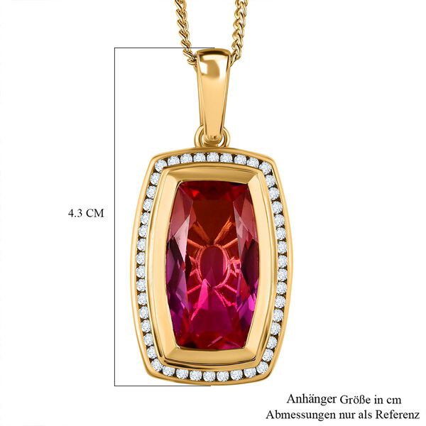 Sunset Quarz Triplette, wei&szlig;er Zirkon Anh&auml;nger mit Kette, 925 Silber Gelbgold Vermeil ca. 20.32 ct image number 6