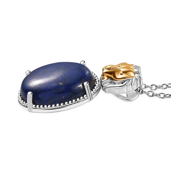 Zweifarbiger Lapislazuli-Anh&auml;nger mit 50cm Kette und L&ouml;wenkopf - 17 ct. image number 3