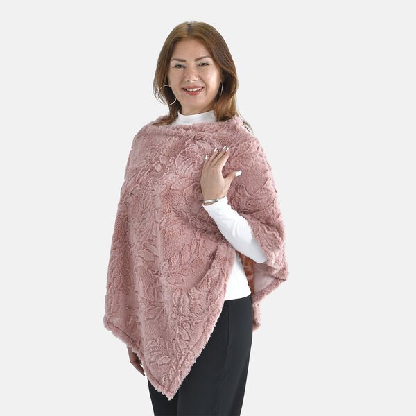 Kunstfell Poncho mit Blattmuster, Rosa image number 4