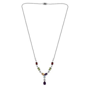 Mehrfarbige Edelstein Halskette, ca. 45 cm Edelstahl ca. 4.40 ct