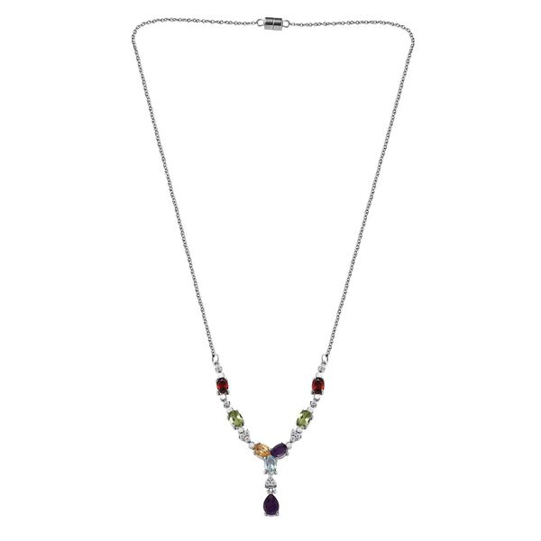 Mehrfarbige Edelstein Halskette, ca. 45 cm Edelstahl ca. 4.40 ct image number 2