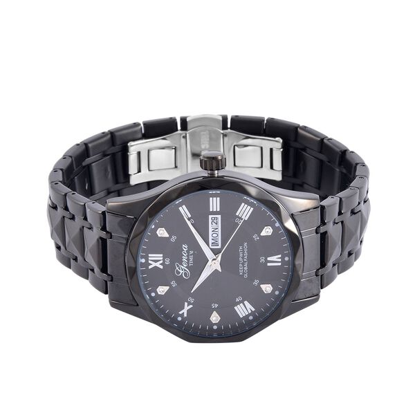 GENOA TIME V2, Schwarzes Zifferblatt und Kristallglas, Edelstahlarmband, 3ATM Wasserdicht, Reiner Edelstahl, Schwarz Beschichtung image number 4