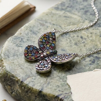 D'Joy Blauer Diamant, Gr&uuml;ner Diamant Schmuckset ca. 50 cm 925 Silber Rhodiniert ca. 0,53 ct.