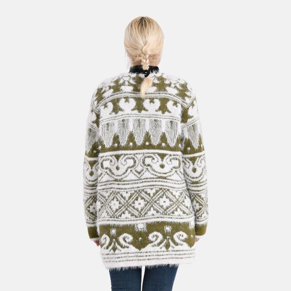 Gemusterter Cardigan mit Taschen, Einheitsgr&ouml;&szlig;e, Norweger-Muster, Oliv image number 2