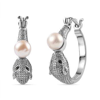 S&uuml;&szlig;wasser Perle, Schwarzer Spinell Ohrringe  Edelstahl