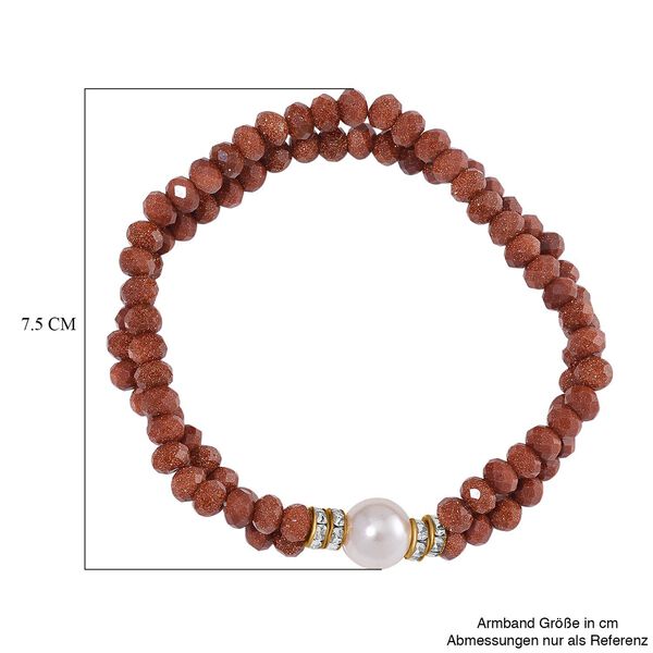 Muschelkernperle-Armband mit Goldsandstein und Weißem Kristall, flexibel, vergoldet image number 5