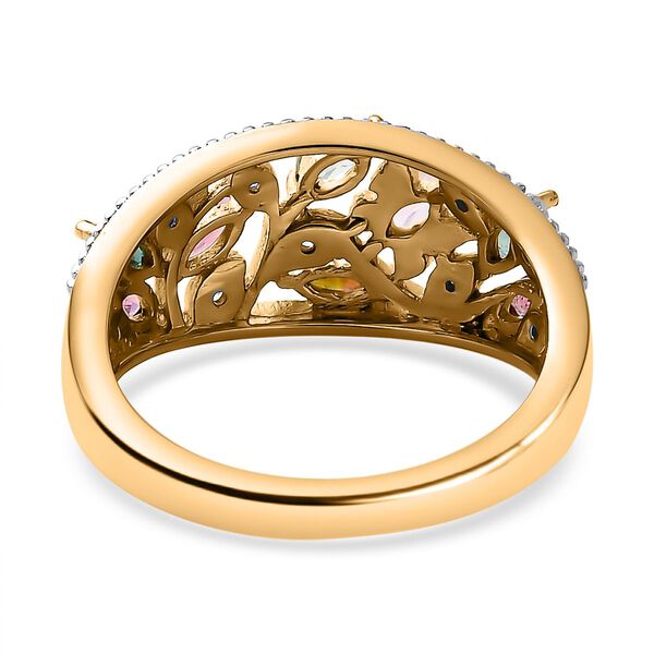 Mehrfarbiger Turmalin, Wei&szlig;er Zirkon Ring, 925 Silber Gelbgold Vermeil, (Gr&ouml;&szlig;e 19.00) ca. 1.06 ct image number 6