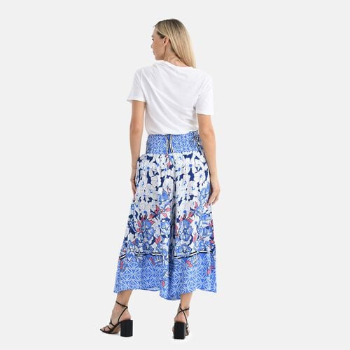 Gesmokte Taillen-Culottes mit Blumenmuster, Einheitsgröße, Blau image number 1