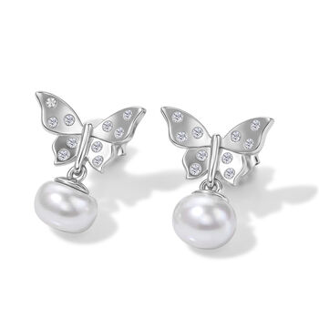 EVER TRUE S&uuml;&szlig;wasser Perle (7-7.5 mm), Wei&szlig;er Zirkon Ohrringe 950 Kupfer 5.24 ct