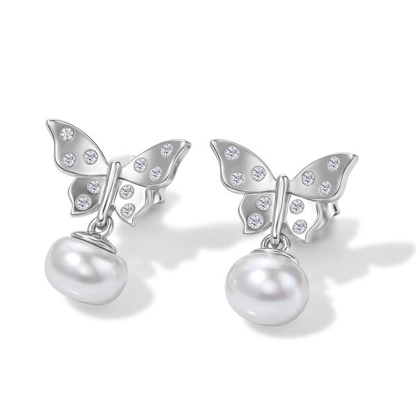 EVER TRUE S&uuml;&szlig;wasser Perle (7-7.5 mm), Wei&szlig;er Zirkon Ohrringe 950 Kupfer 5.24 ct
