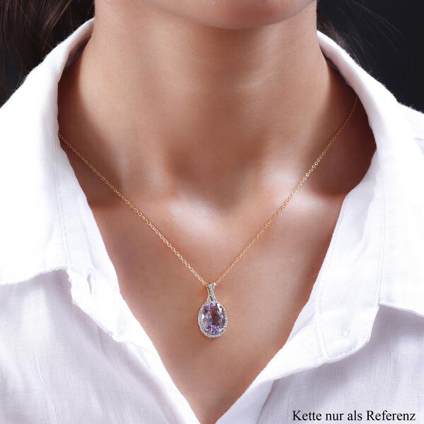 Rose de France Amethyst und wei&szlig;er Zirkon Anh&auml;nger mit Kette, 925 Silber vergoldet ca. 5.86 ct image number 2