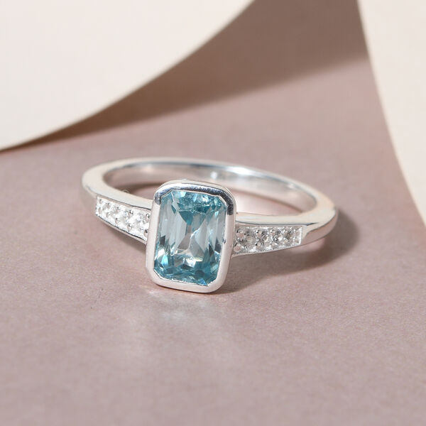 Kambodschanischer, blauer und weißer Zirkon-Ring, 925 Silber platiniert  ca. 1,46 ct image number 2
