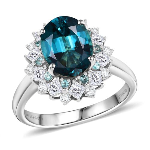 RHAPSODY zertifiziert und geprüft AAAA Pirineu Lagoon Tourmalin, Paraiba Turmalin und VS-EF Diamant Ring in 950 Platin - 6,08 ct. image number 0