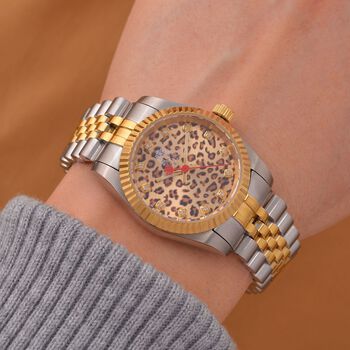 WILLIAM HUNT Moissanit-Akzent-Uhr, Schweizer Uhrwerk und silbernem Schneeleoparden-Zifferblatt