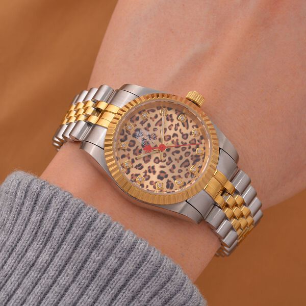 WILLIAM HUNT Moissanit-Akzent-Uhr, Schweizer Uhrwerk und silbernem Schneeleoparden-Zifferblatt image number 2