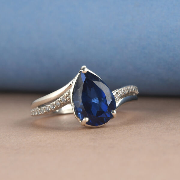 Ceylonfarbener Quarz und Zirkon-Ring, 925 Silber platiniert - 1,77 ct.  image number 2