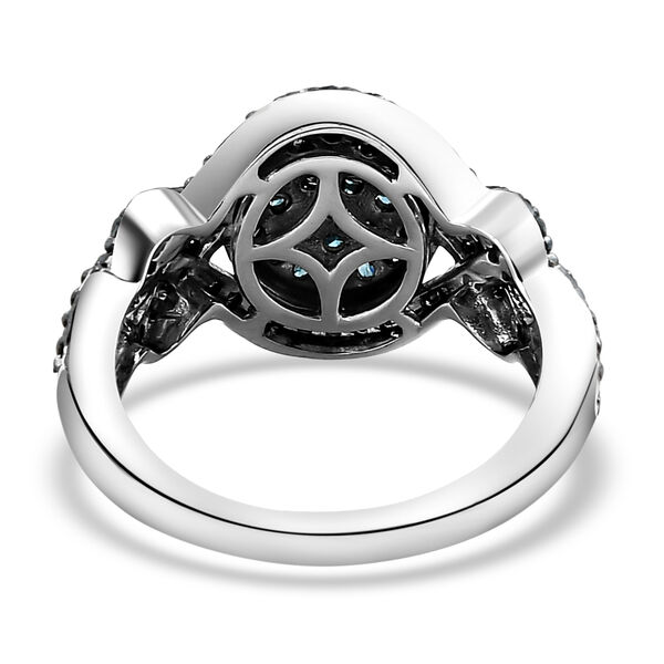Blauer Diamant Cluster-Halo-Ring in Silber image number 6