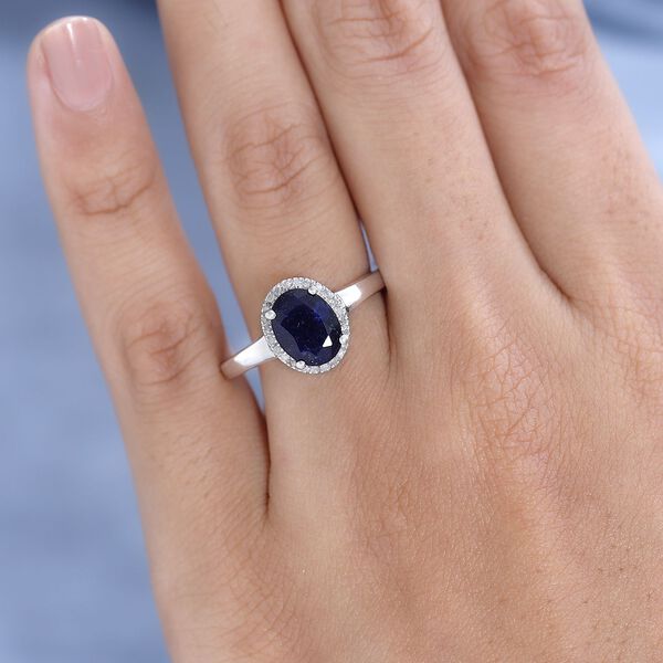 Masoala Saphir (Fissure gef&uuml;llt), Wei&szlig;er Diamant Ring, 925 Silber platiniert (Gr&ouml;&szlig;e 16.00) ca. 2.78 ct image number 3