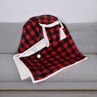 Hoodie-Decke mit Sherpa-Futter, Karomuster, Größe 150x200 cm, Schwarz und Rot