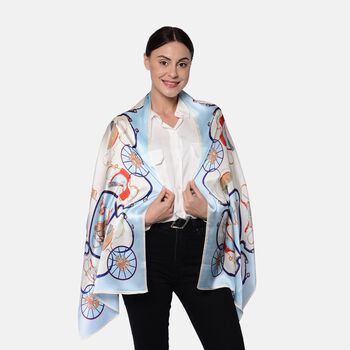 LA MAREY - 100% nat&uuml;rlicher, bedruckter Maulbeerseiden-Schal in Geschenkbox, 55x170 cm, Blau