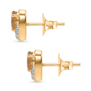 GP Amore Kollektion - Citrin, Wei&szlig;er Zirkon Ohrringe 925 Silber 750 Gelb Vergoldet ca. 0.95 ct