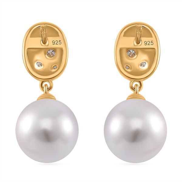 Wei&szlig;e Muschelkernperle, Moissanit Ohrringe 925 Silber 750 Gelbgold Vermeil image number 5