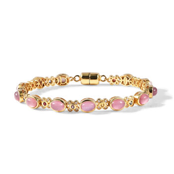 D'Joy Flamingo Mondstein, Mehrfarbig Saphir Armband ca. 19 cm 925 Silber 750 Gelbgold vermeil ca. 9,20 ct.