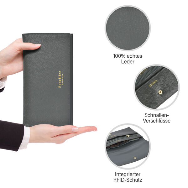 SENCILLEZ: Reise-Etui aus echtem Leder mit RFID Schutz, gr&uuml;n image number 3