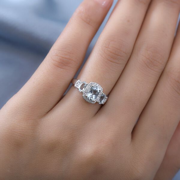 Aquamarin und Zirkon Ring 925 Silber Platin-&Uuml;berzug image number 3