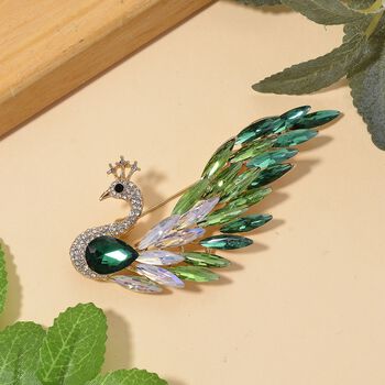 Mehrfarbiger Kristall Pfau Brosche  Gelb