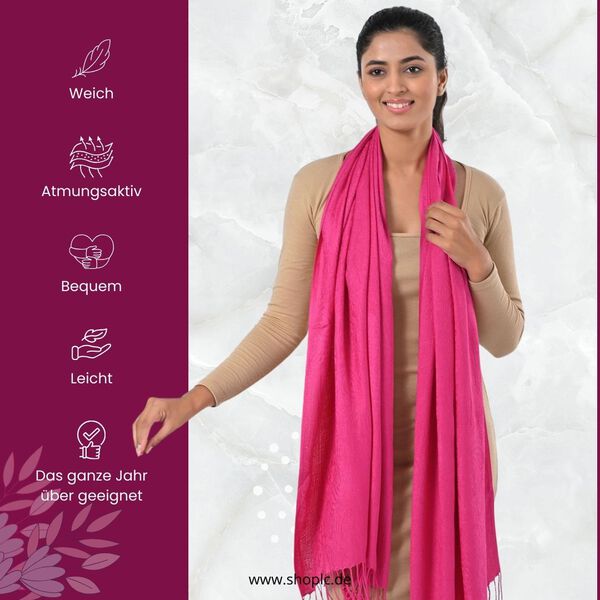 Jacquard-Schal aus Viskose, 70x195 cm, Fuchsia image number 4