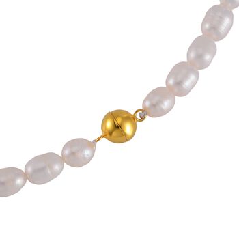 Keshi Perle, Wei&szlig;e S&uuml;&szlig;wasser Perle Halskette ca. 50 cm 925 Silber vergoldet