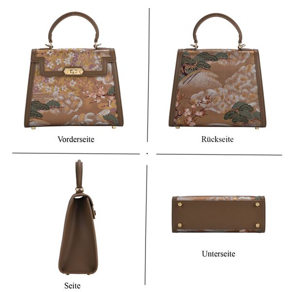 LA MAREY Crossbody Tasche aus 80% Seidenbrokat und 20% Echtleder, 24x10x20cm, Braun image number 4