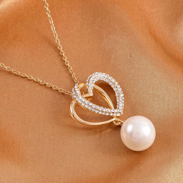 Wei&szlig;e Muschelkernperle und Kristall-Halskette in Goldton, 50 cm - 2,50 ct. image number 3