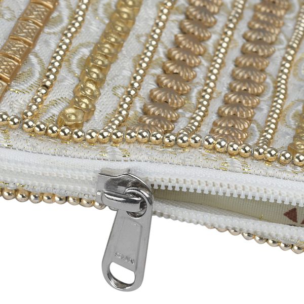 Handgefertigte Gl&uuml;ckskekstasche aus Samtbrokat mit Perlen, cr&eacute;me image number 7