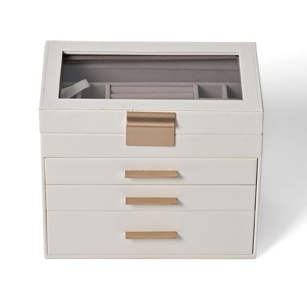 Schmuckbox, 4 Schichten mit Chic-Griff und Glasfenster , wei&szlig; image number 2