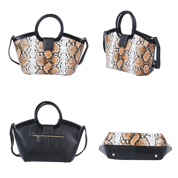 Handtasche aus 100% echtem Leder, Schlangenmuster, Braun&nbsp; image number 4