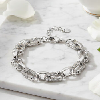 Wei&szlig;er Zirkonia Armband ca. 18 cm + 2.5 cm Extender, Nickelfreies Messing