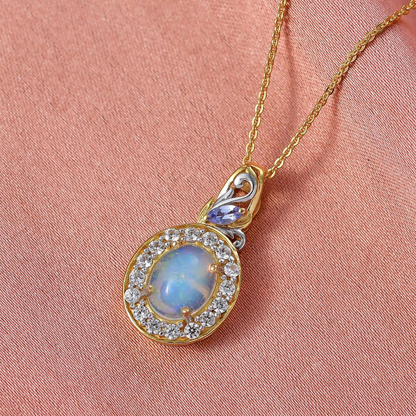 D'Joy nat&uuml;rlicher, &auml;thiopischer Welo Opal, Tansanit und Zirkon Anh&auml;nger mit 50cm Kette - 2,17 ct. image number 2