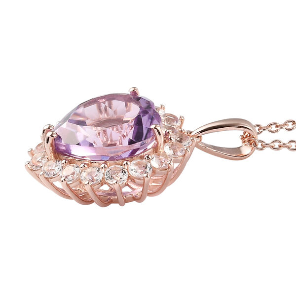 Rose De France Amethyst und wei&szlig;er Topas Anh&auml;nger mit Silberkette, 50 cm, 925 Silber Ros&eacute;gold Vermeil ca. 15,23 ct image number 4